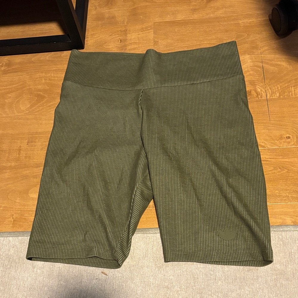adidas Olive Ribbed Bike Shorts